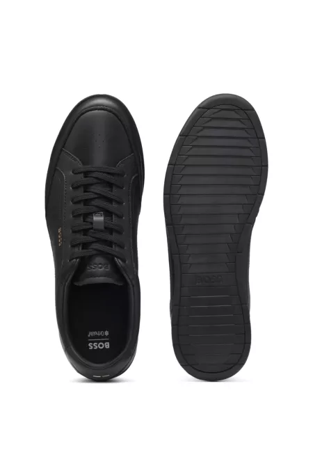 Leather trainers with embossed logo
