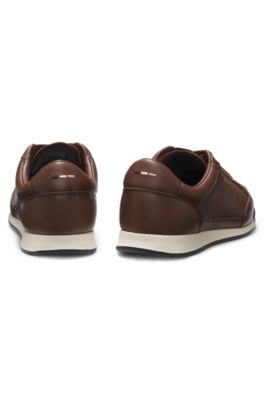 Leather trainers with embossed logo, Brown