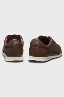 Leather trainers with embossed logo, Brown