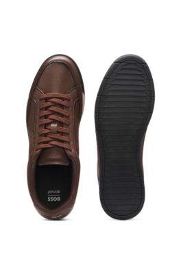 Leather trainers with embossed logo, Brown