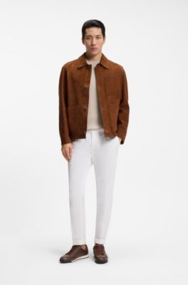 Leather trainers with embossed logo, Brown