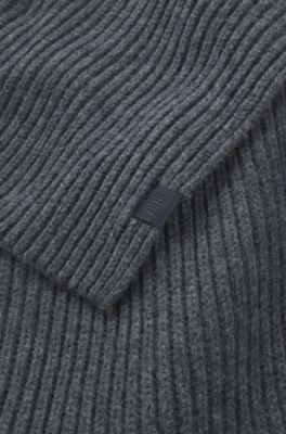 BOSS BY BECKHAM scarf in virgin wool and cashmere, Dark Grey