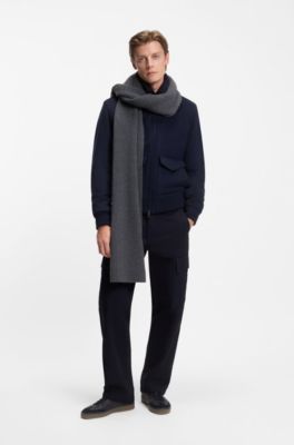 BOSS BY BECKHAM scarf in virgin wool and cashmere, Dark Grey