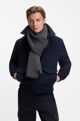 BECKHAM x BOSS scarf in virgin wool and cashmere, Dark Grey