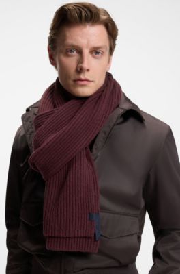 BOSS BY BECKHAM scarf in virgin wool and cashmere, Dark Red