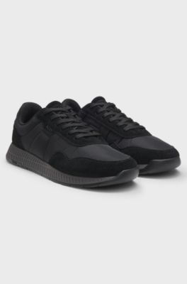 Padded nylon trainers with suede trims, Black