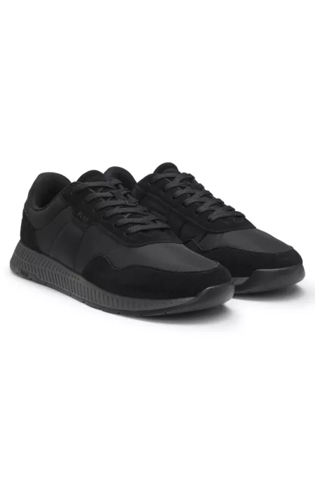 Padded nylon trainers with suede trims