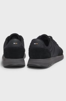 Padded nylon trainers with suede trims, Black