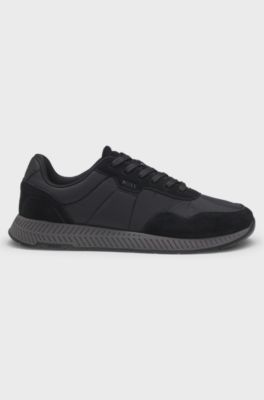 Padded nylon trainers with suede trims, Black