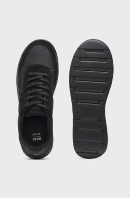 Padded nylon trainers with suede trims, Black