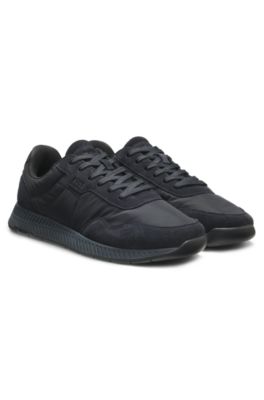 Padded nylon trainers with suede trims, Dark Blue