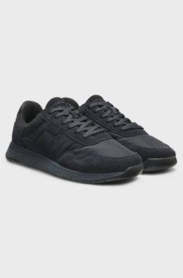 Padded nylon trainers with suede trims, Dark Blue