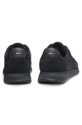 Padded nylon trainers with suede trims, Dark Blue