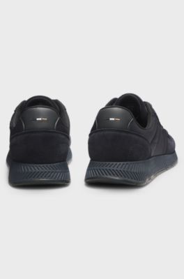Padded nylon trainers with suede trims, Dark Blue