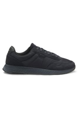 Padded nylon trainers with suede trims, Dark Blue