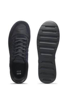 Padded nylon trainers with suede trims, Dark Blue
