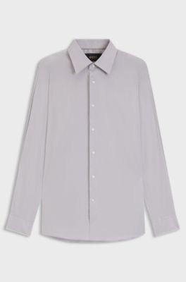 Slim-fit shirt in an Italian-made cotton blend, Light Beige