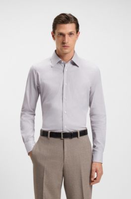Slim-fit shirt in an Italian-made cotton blend, Light Beige