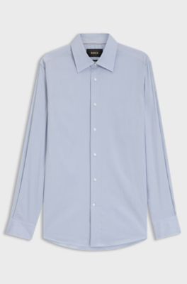 Slim-fit shirt in an Italian-made cotton blend, Light Blue