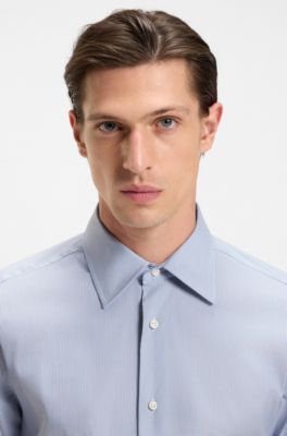 Slim-fit shirt in an Italian-made cotton blend, Light Blue