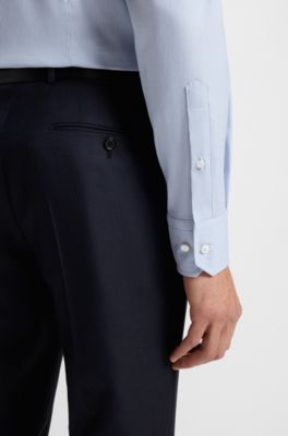 Slim-fit shirt in an Italian-made cotton blend, Light Blue