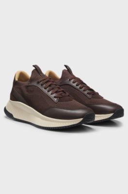 TTNM EVO Sneakers mit gestricktem Obermaterial und Lederdetails, Dunkelbraun