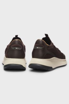 TTNM EVO Sneakers mit gestricktem Obermaterial und Lederdetails, Dunkelbraun