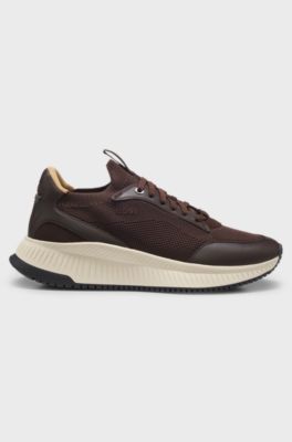 TTNM EVO Sneakers mit gestricktem Obermaterial und Lederdetails, Dunkelbraun