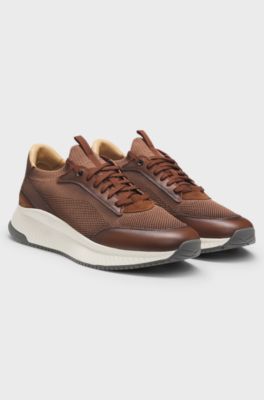 TTNM EVO-sneakers met gebreide bovenzijde en leren details, Bruin