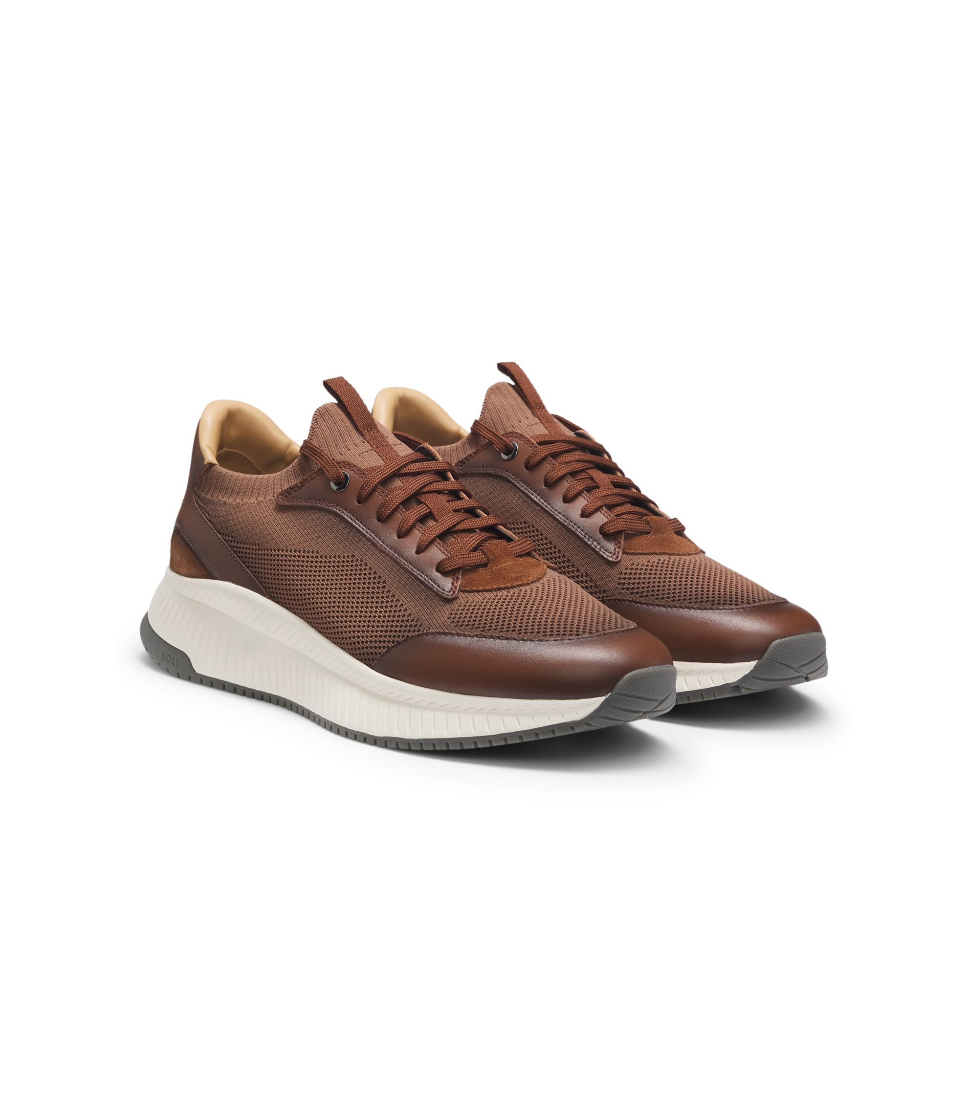BOSS - TTNM EVO trainers with knitted uppers and leather trims - Brown