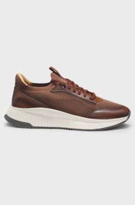 TTNM EVO-sneakers met gebreide bovenzijde en leren details, Bruin