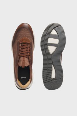 TTNM EVO-sneakers met gebreide bovenzijde en leren details, Bruin