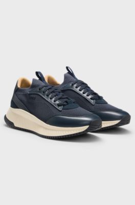 TTNM EVO trainers with knitted uppers and leather trims, Dark Blue
