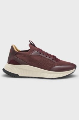 TTNM EVO Sneakers mit gestricktem Obermaterial und Lederdetails, Dunkelrot