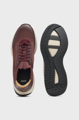 TTNM EVO Sneakers mit gestricktem Obermaterial und Lederdetails, Dunkelrot