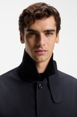 Regular-fit coat in water-repellent gabardine, Dark Blue