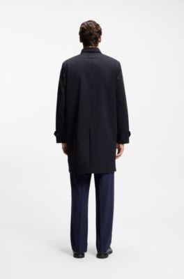 Regular-fit coat in water-repellent gabardine, Dark Blue