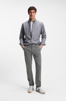 Regular-fit shirt in striped stretch cotton, Dark Blue
