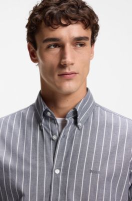 Regular-fit shirt in striped stretch cotton, Dark Blue