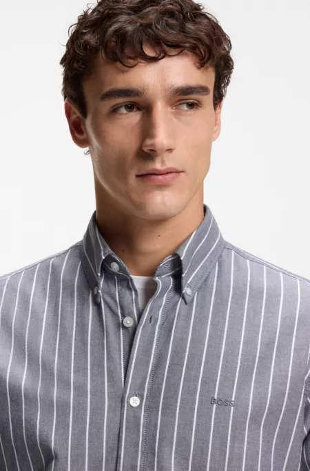Regular-fit shirt in striped stretch cotton