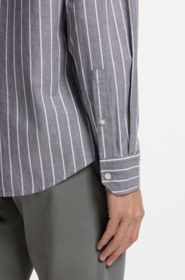 Regular-fit shirt in striped stretch cotton, Dark Blue