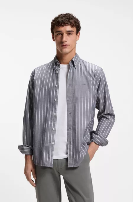 Regular-fit shirt in striped stretch cotton