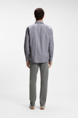 Regular-fit shirt in striped stretch cotton, Dark Blue