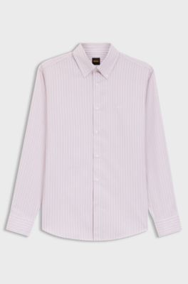 Regular-fit shirt in striped stretch cotton, Light Purple
