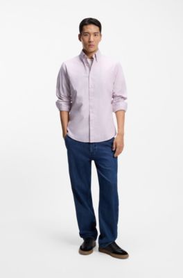 Regular-fit shirt in striped stretch cotton, Light Purple