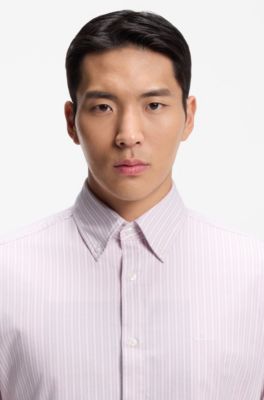 Regular-fit shirt in striped stretch cotton, Light Purple