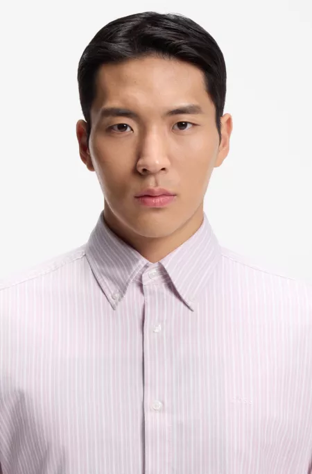 Regular-fit shirt in striped stretch cotton