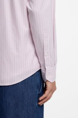 Regular-fit shirt in striped stretch cotton, Light Purple