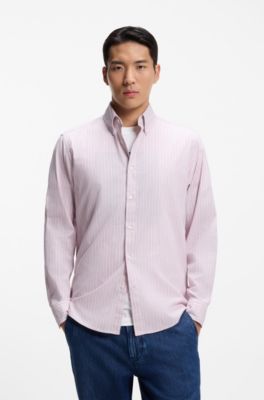 Regular-fit shirt in striped stretch cotton, Light Purple