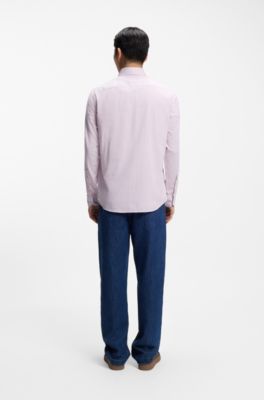 Regular-fit shirt in striped stretch cotton, Light Purple